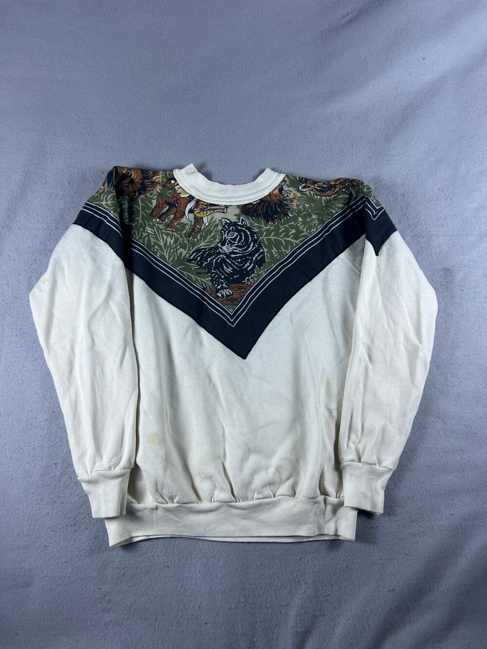 Vintage Pannill Sweatshirt Mens XL Off-White Jungle Big Cats Fleece Pullover